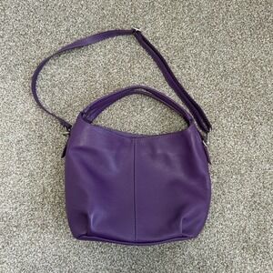 Purple Leather Satchel Bag Made In Italy Silver Hardware